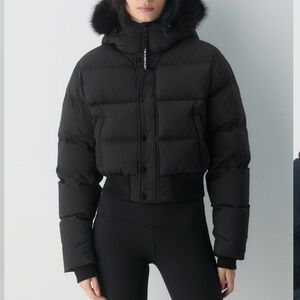 Aritzia Black Puffer Jacket with Fur Hood